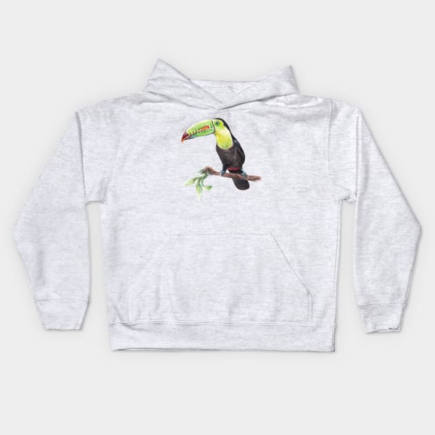 Watercolor Toucan Bird Kids Hoodie by wanderinglaur